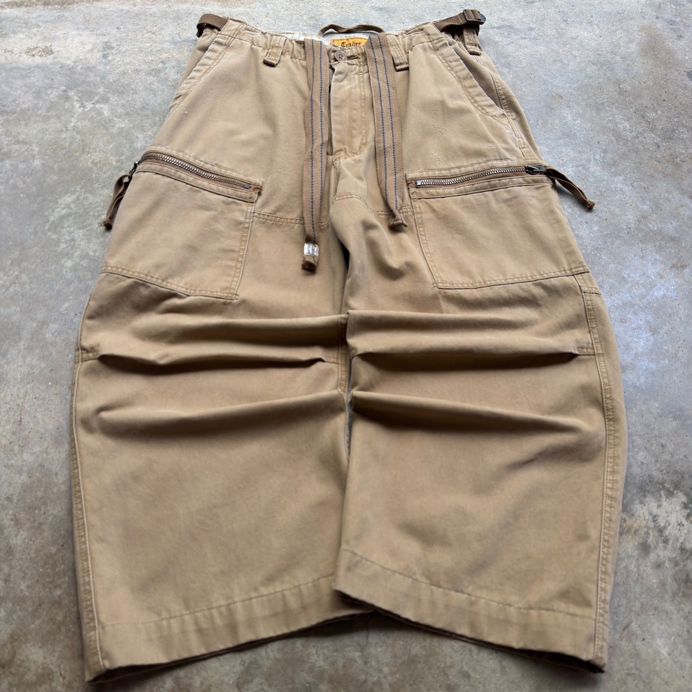 Vintage Y2K Trailer Cargo Pants Baggy Wide Leg Workwear Gorpcore Tan 34x32 i1